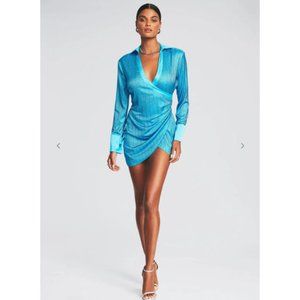 Retrofete Brynlee Embelished Silk Dress in Blue Atoll Size: S NWT